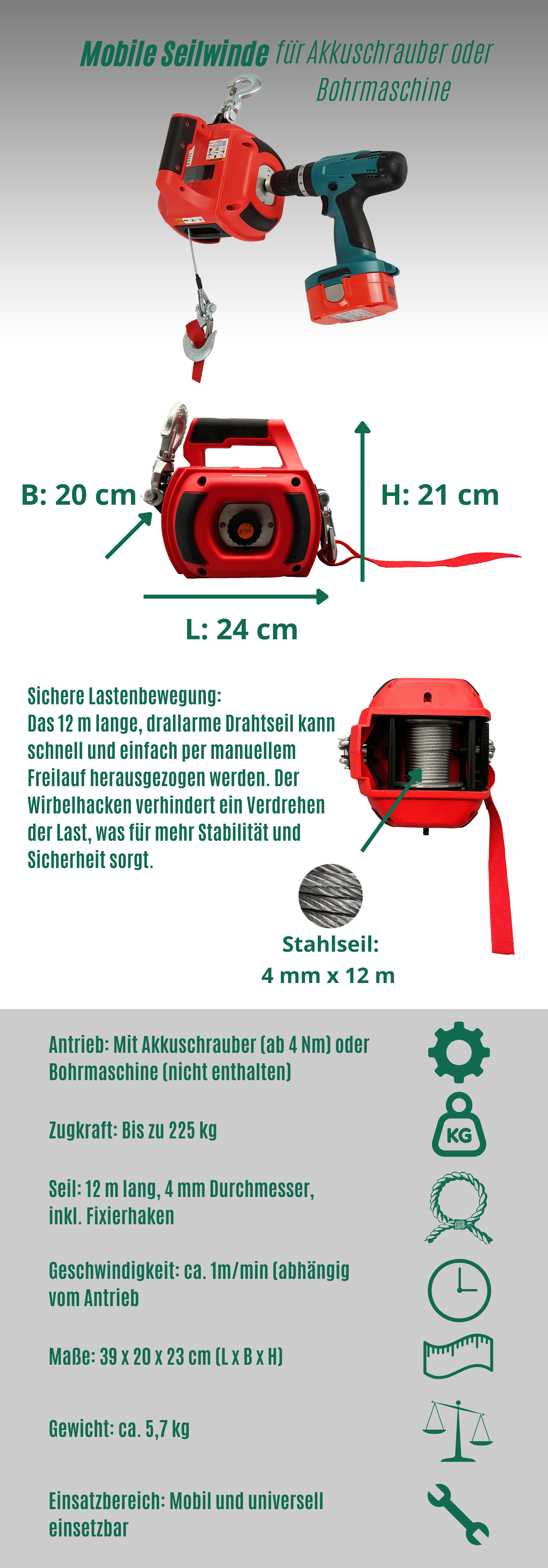 Drill winch Seilwinde für Akkuschrauber