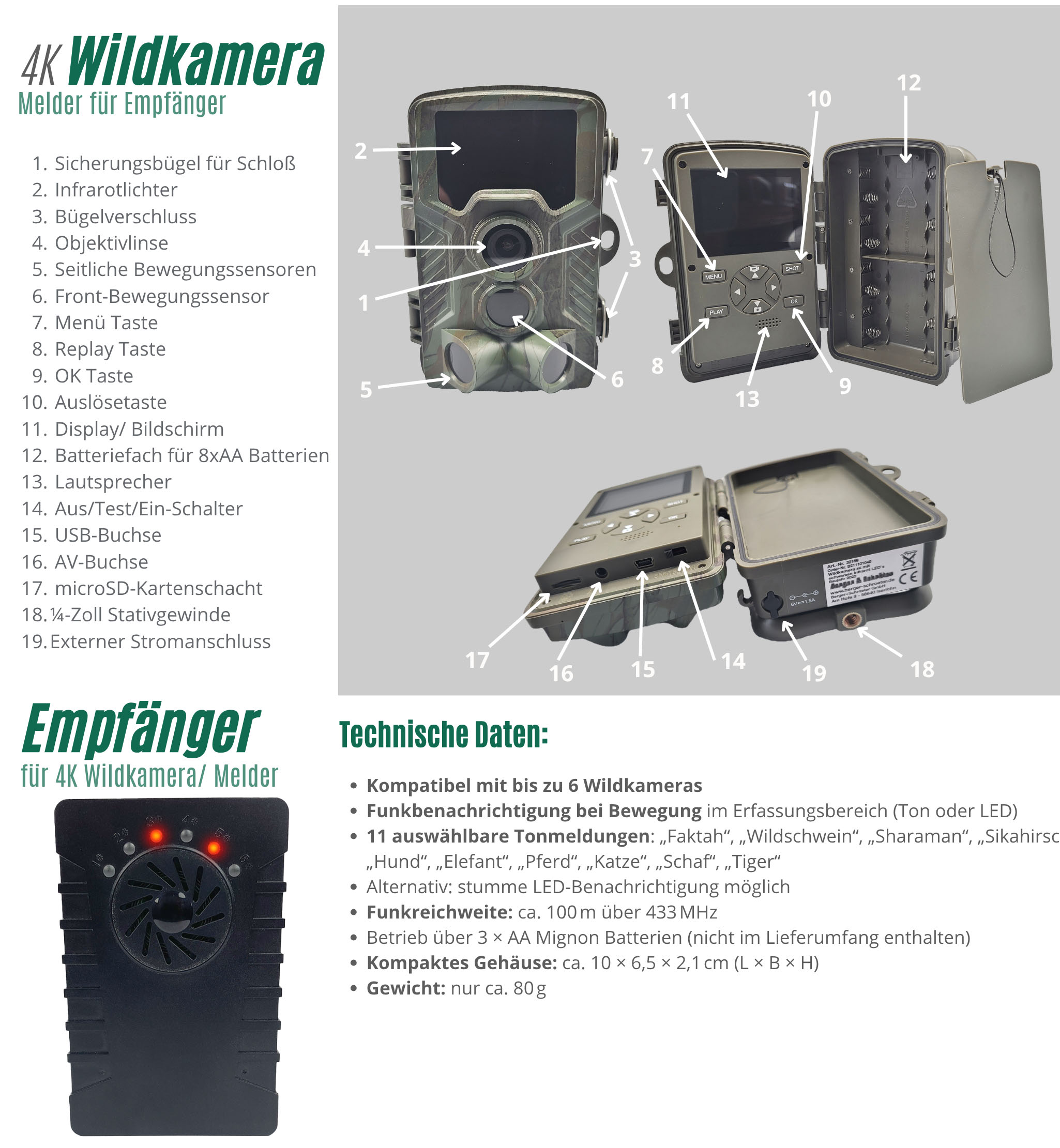 Empfänger für 4K Wildkamera/ Melder