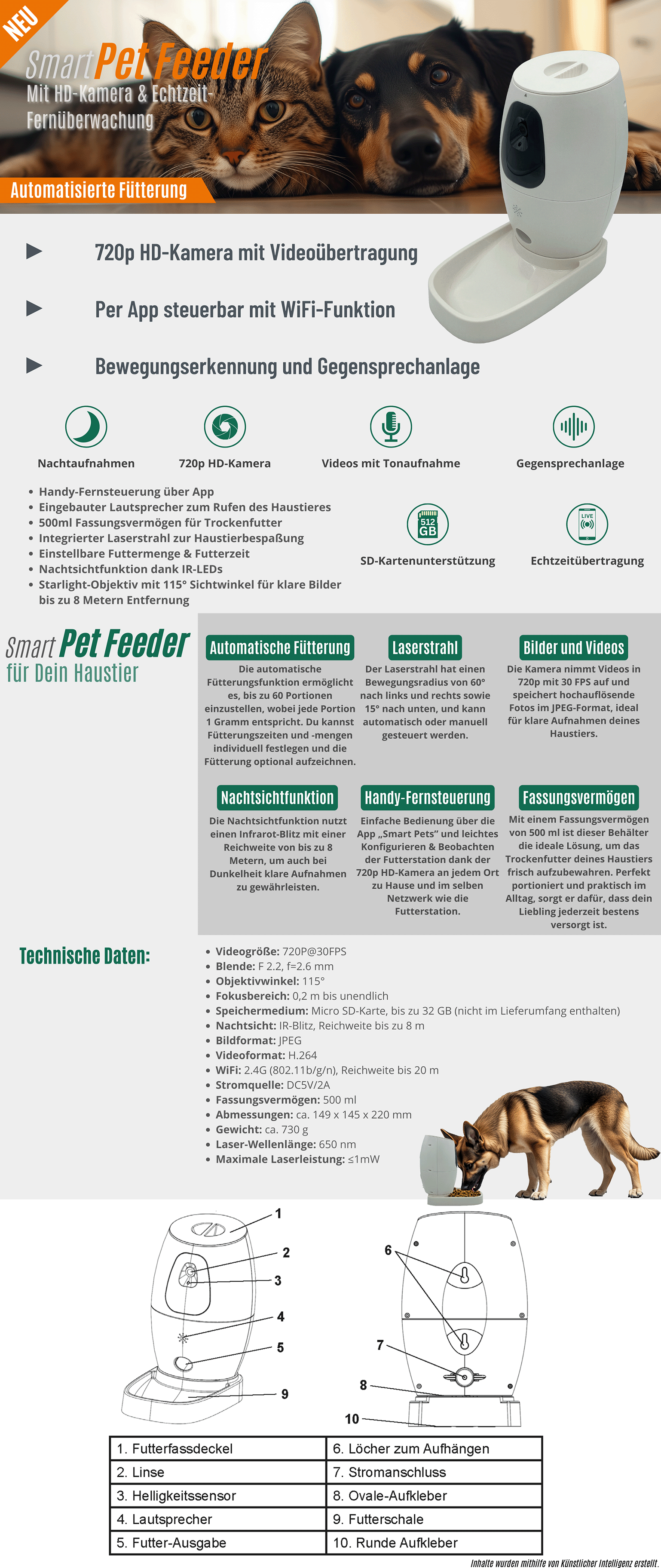 Smart Pet Feeder Futterstation für Hund und Katze