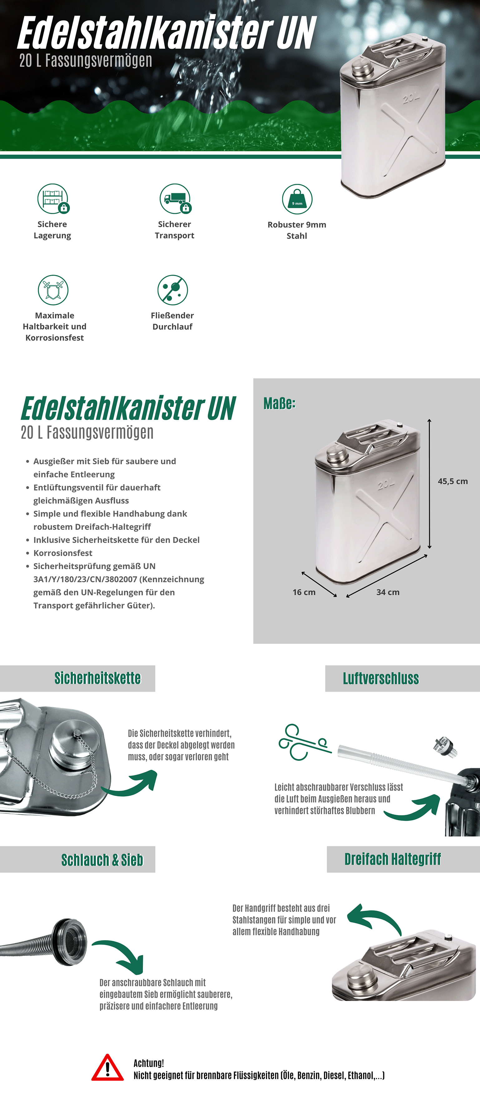 Edelstahlkanister UN 20L